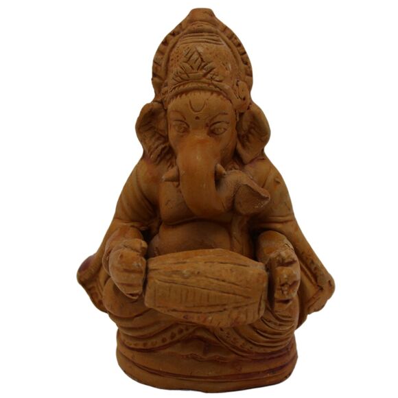 Vintage Clay Ganesha Statue Set of 3 Musical Sangeet Figurines Hindu Deity 3" - Picture 2 of 6